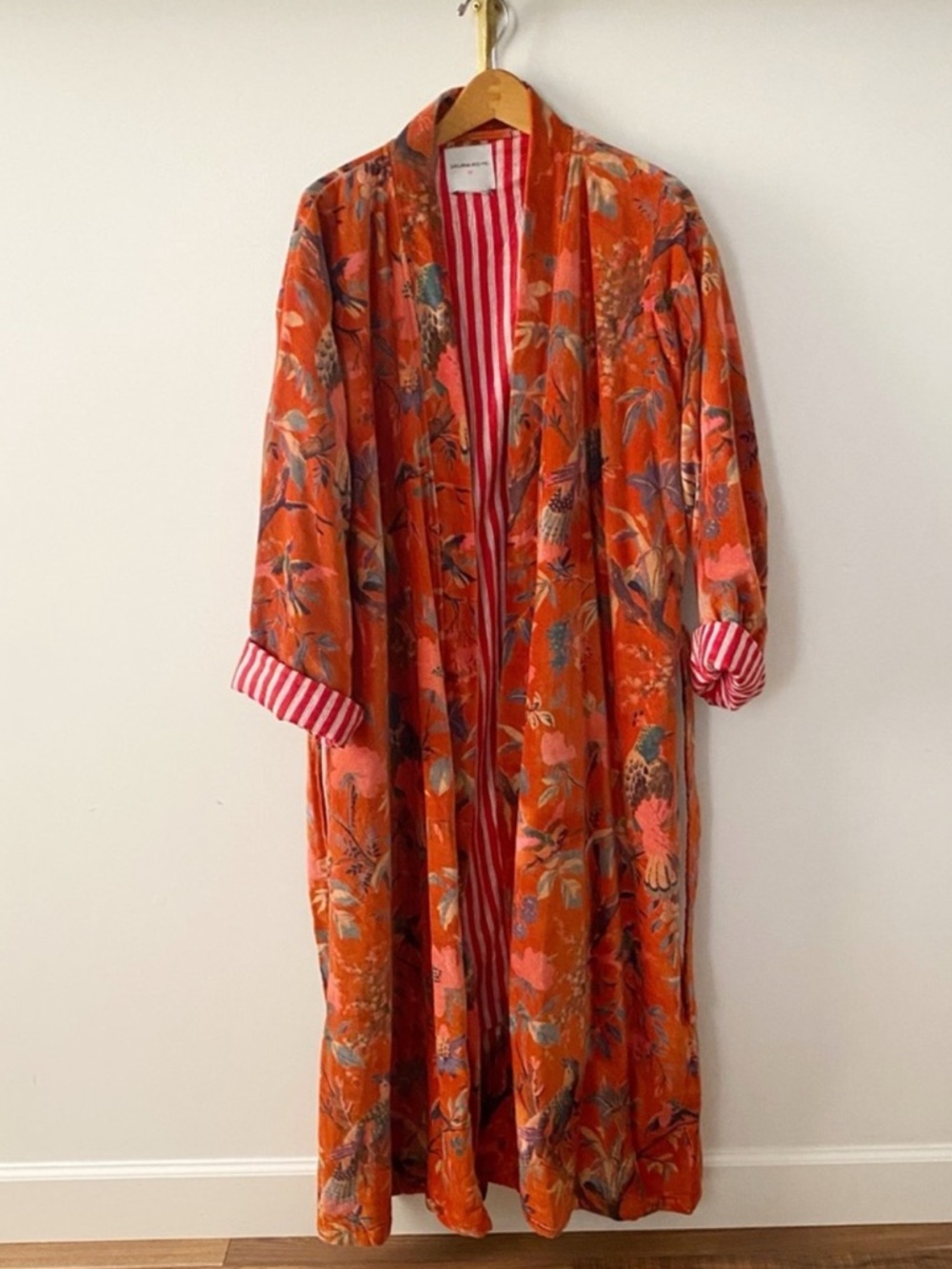 Boho Floral Long Duster Coat in Warm Rust Tones - Picture 3 of 3